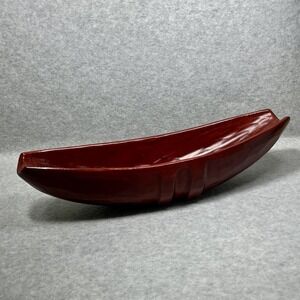 Hand Carved Wooden Canoe Bowl Centerpiece Dark Cherry Stain Maker Mark Decor‎